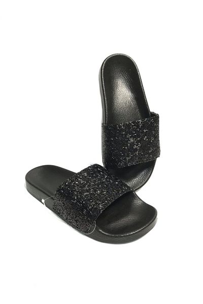 GEZER Women's Black Glitter Shiny Slippers
