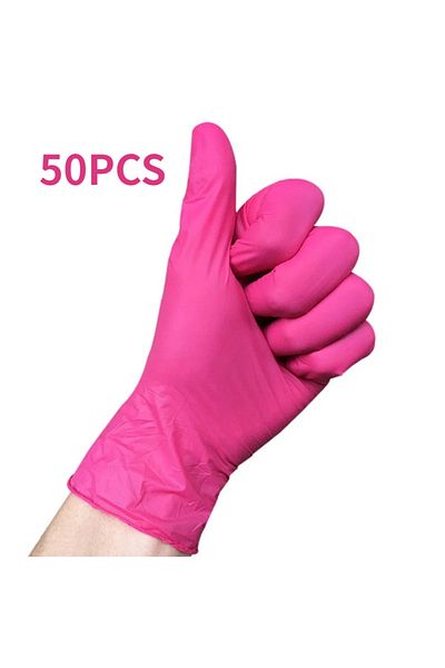 Choice M Pink-50PCS 50/100PCS Disposable Pink Nitrile Gloves for Hairdressing Manicure Washing Cars Waterpr