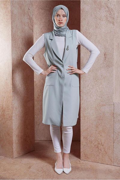 Alvina Brooch Detailed Green Vest - 44658