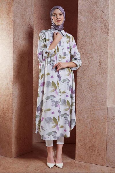 Alvina Linen Textured Patterned Tunic - Model 44770