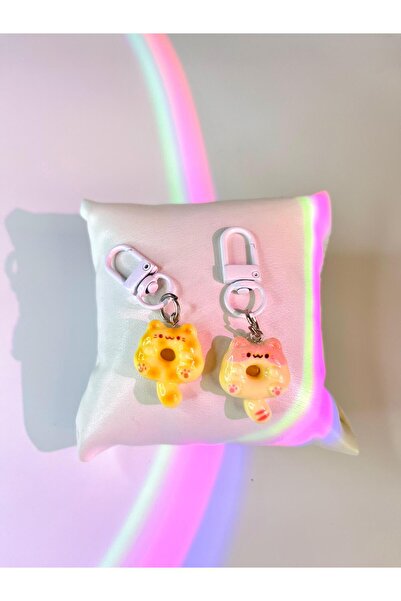 Silay mağaza 2'li دونات القط سلسلة المفاتيح القطط الصفراء