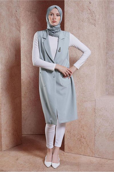 Alvina Brooch Detailed Green Vest - 44658