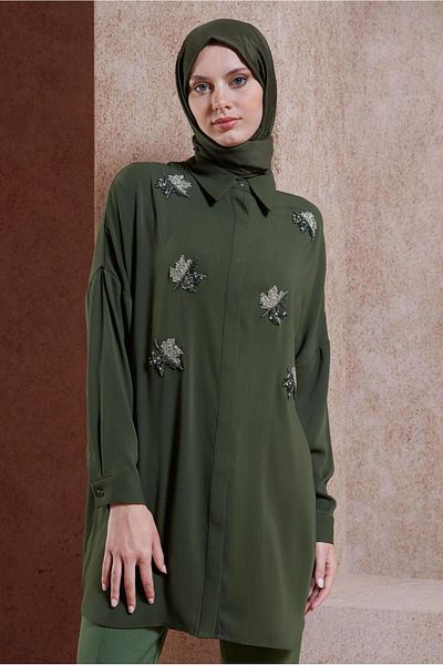 Alvina Stone Detailed Hijab Tunic 44468-1
