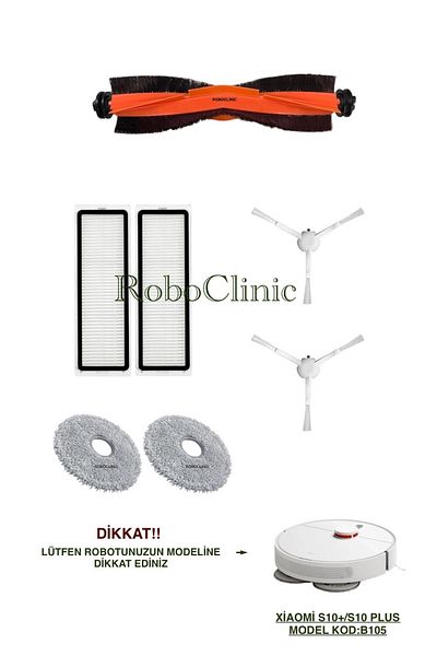 Roboclinic مكنسة كهربائية روبوت Xiaomi متوافقة مع S10 Plus / S10، فرشاة رئيسية متوافقة، فرشاة جانبية، فلتر هيبا، مجموعة ممسحة - 7 قطع
