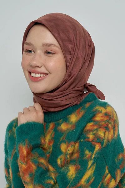 ED Scarf Καφέ βαμβακερό κασκόλ με σχέδιο ζιγκ-ζαγκ