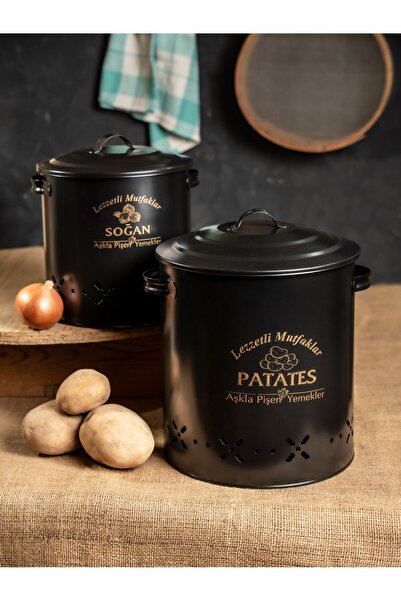 linmetal Lüx Metal Patates Soğanlık Kovası Sebze Saklama Kabı Krem