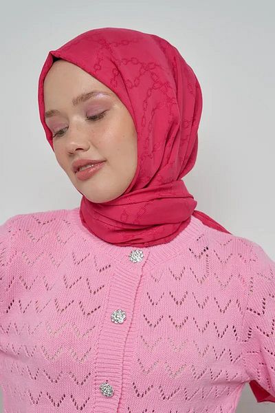 ED Scarf Μοτίβο αλυσίδας βαμβακερό σάλι Jacquard - Ροζ