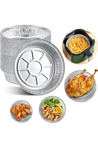 COOYA Disposable Foil Trays, Round , Safe Material, for Air Fryers Baking Roasting(50 Pcs/6 Inch)