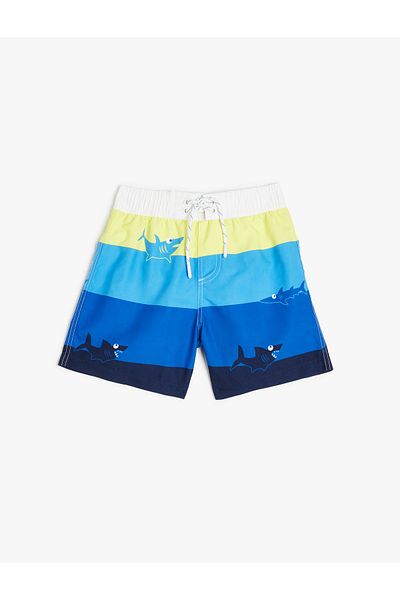 Koton Pantaloni scurți de baie cu cravată în talie cu imprimeu rechin