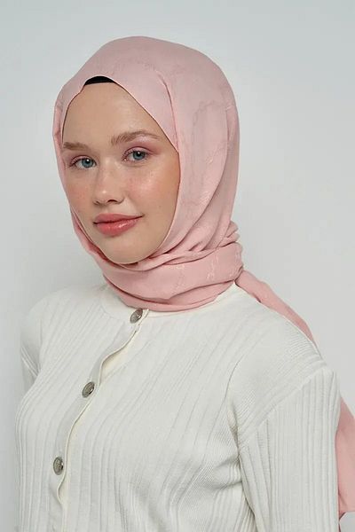 ED Scarf Μοτίβο αλυσίδας βαμβακερό σάλι Jacquard - Πούδρα