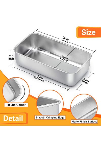 COOYA 9 x 5 Inch Stainless Steel Baking Loaf Pans, For Bread Cake Brownies, Non Toxic, Dishwasher Safe