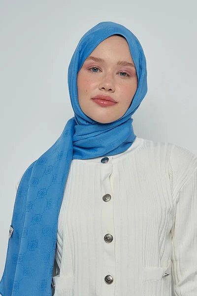 ED Scarf Model de monogramă șal din bumbac jacquard - albastru