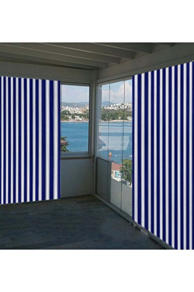 ceylan home Balkon Perdesi Mavi Kalın Çizgili 375x250