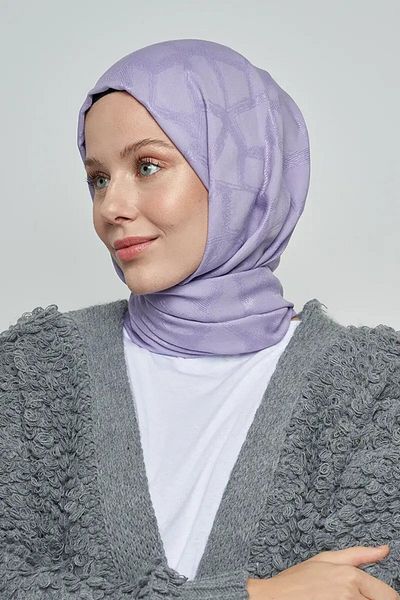 ED Scarf Μωσαϊκό Μοτίβο Ζακάρ Βαμβακερό Σάλι - Λιλά
