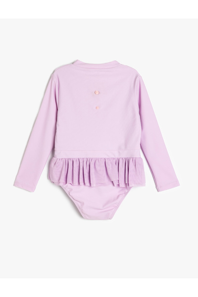 Koton Zipper Detailed Ruffled Long Sleeve Butterfly Swimsuit