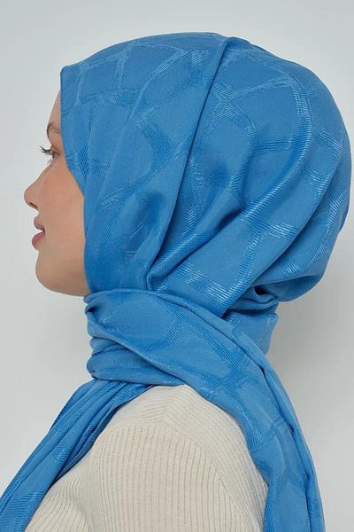 ED Scarf Model mozaic șal din bumbac jacquard - albastru