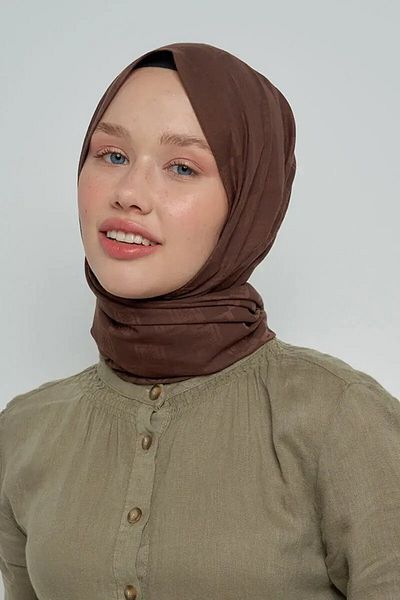 ED Scarf Μοτίβο μονόγραμμα με μεταξένιο σάλι ζακάρ - καφέ