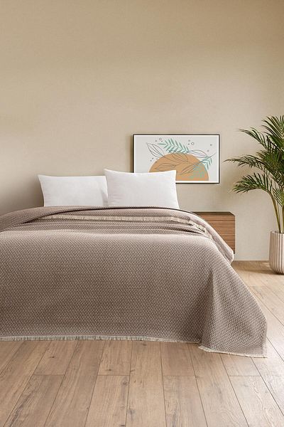 Denizli Concept مفرش سرير بيرا بني - بيكيه منقوش متعرج - 200x230 سم