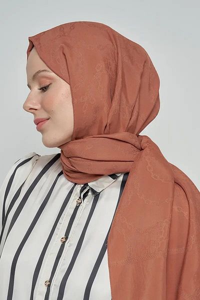 ED Scarf Μοτίβο αλυσίδας βαμβακερό σάλι Jacquard - Καφέ