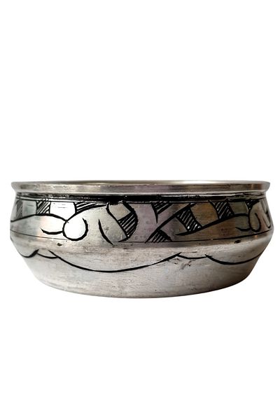 Trade Bazaar Gaziantep Handmade Forged Copper Breakfast Snack Bowl Silver Carved Embroidered Bowl 1 Piece