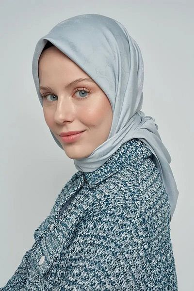 ED Scarf Model de eșarfă cu monogramă din bumbac gri albastru