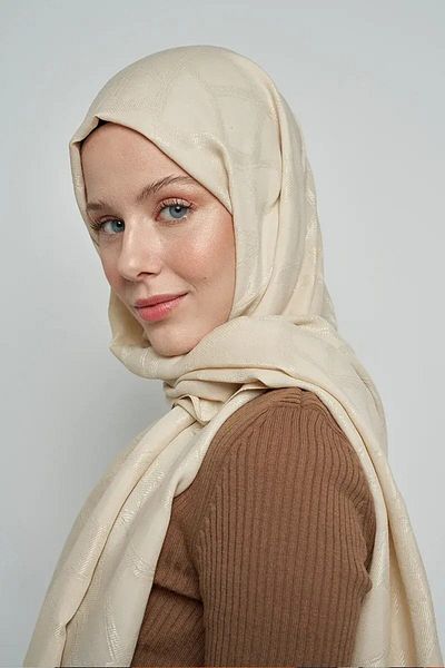 ED Scarf Μωσαϊκό Μοτίβο Ζακάρ Βαμβακερό Σάλι - Κρέμα