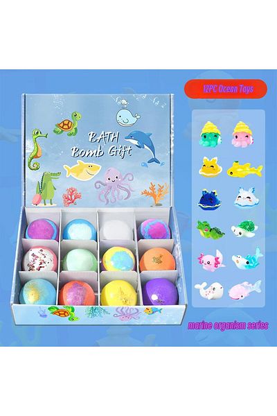 COOYA 12 PC Bath Bombs Gift Set with Sea Animals Toys，Safe Natural&NON-TOXIC Bubble Bath Bombs