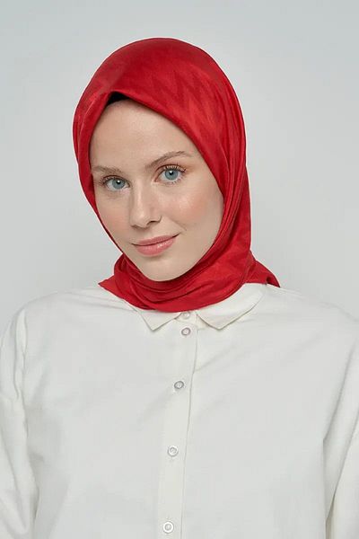 ED Scarf Zigzag Patterned Red Cotton Scarf