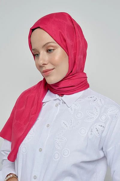 ED Scarf Μωσαϊκό Μοτίβο Ζακάρ Βαμβακερό Σάλι - Ροζ