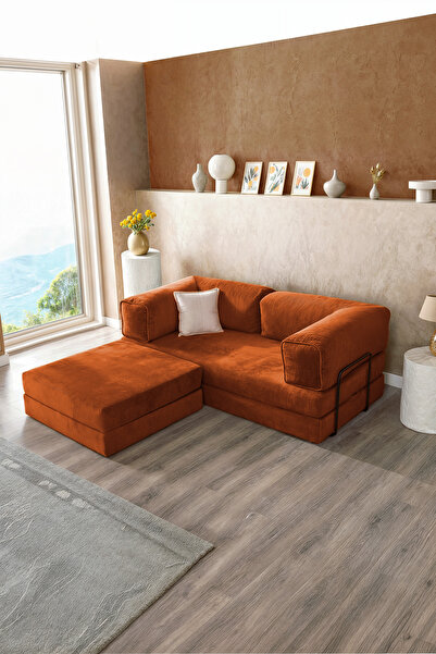 Dekoport Relax Sofa Köşe Takımı Aktivite Yatağı Yer Yatağı Kadife Fitilli Kumaş