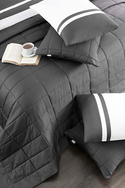 Altınbaşak Vespera Double Duvet Cover-Bedspread Set Anthracite (9 Pieces)