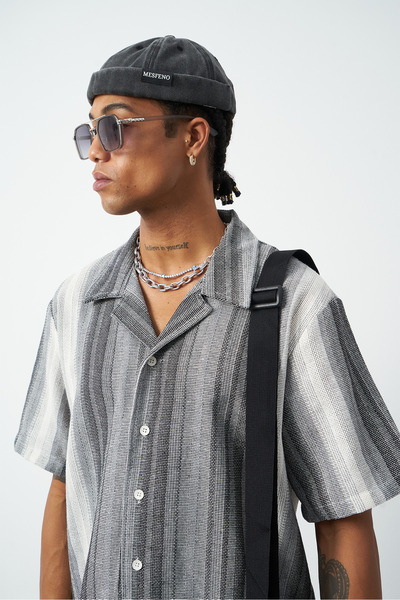 Mesfeno Смугаста сорочка з кубинським коміром Oversize для чоловіків