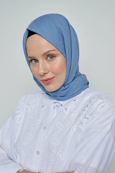 ED Scarf Model de linie de șal jacquard mătăsos - albastru