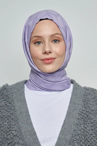 ED Scarf Μωσαϊκό Μοτίβο Ζακάρ Βαμβακερό Σάλι - Λιλά