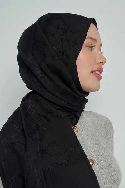 ED Scarf Jacquard Cotton Shawl Chain Pattern - Black