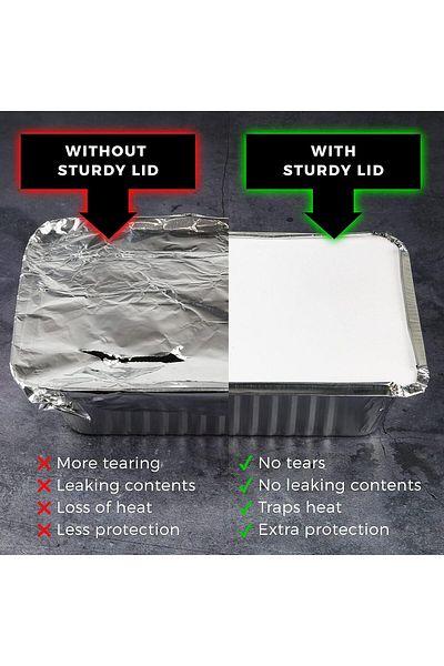 COOYA Duty Disposable Aluminum Oblong Foil Pans with Lid Covers Tray Extra-Sturdy Containers for Cooking