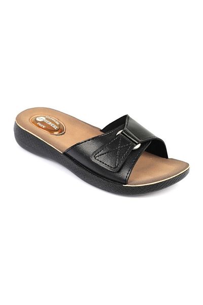 GEZER Γυναικείες Παντόφλες Μαύρης Velcro Gel Ορθοπεδικής Σόλας Μασάζ καθημερινά