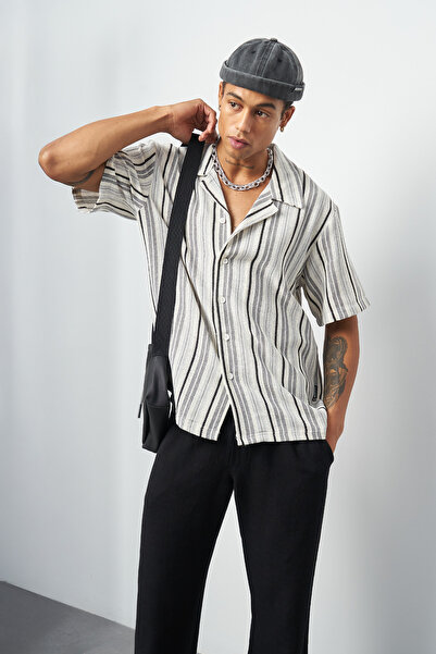 Mesfeno Смугаста сорочка з кубинським коміром Oversize для чоловіків