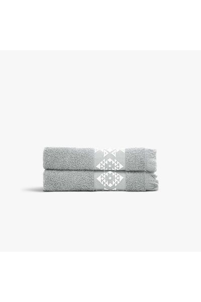 Green Black Hereke Set of 2 Hand and Face Towels 100% Cotton Jacquard Light Gray 50x80 Cm