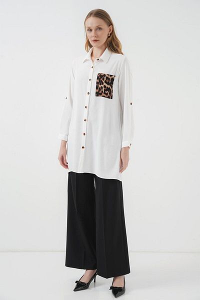 MRA Fashion 5851 Pocket Detailed Shirt Tunic - White