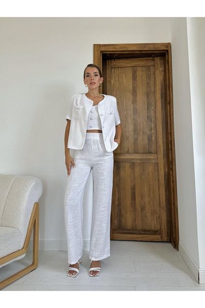 modaserdem Ecru Strappy Bustier Jacket and Pants Set