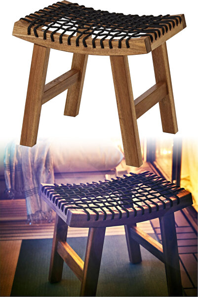 Binbirreyon İpli Ahşap Tabure İç Dış Mekan Tabure 48x35x43cm BC013