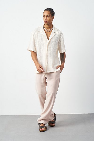 Mesfeno Knitted Patterned Oversize Cuban Collar Men's Shirt