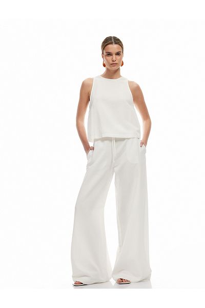Koton Lace-Up Waist Pocket Palazzo Viscose Linen Blended Trousers