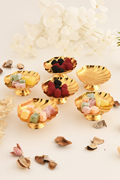 LUMINZO Ernis 6-Piece Sugar Bowl Turkish Delight Bowl Gold Footed Round Presentation Plate Tableware Catering Guest Service