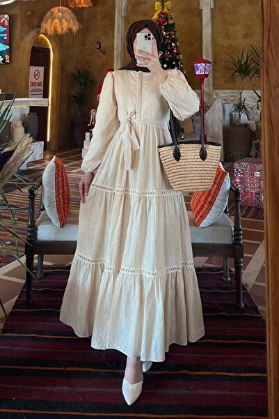 benguen Κρέμα φορέματος Hijab με ανάγλυφο σχέδιο 1002-1