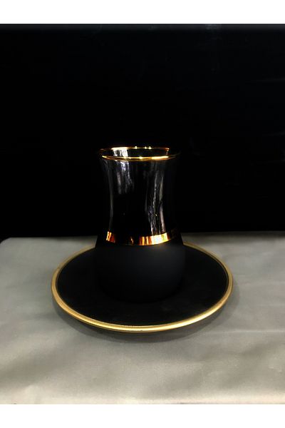 DECOSTYLE Eva Black Gold Glass 12 Piece Tea Set with Plate