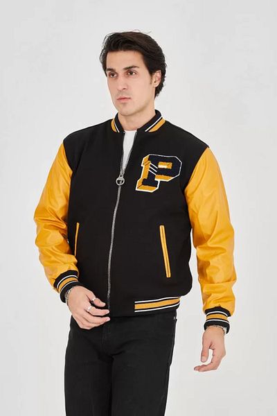 İpeksi Men's inner fiber and lined sleeves artificial leather jacket - yellow