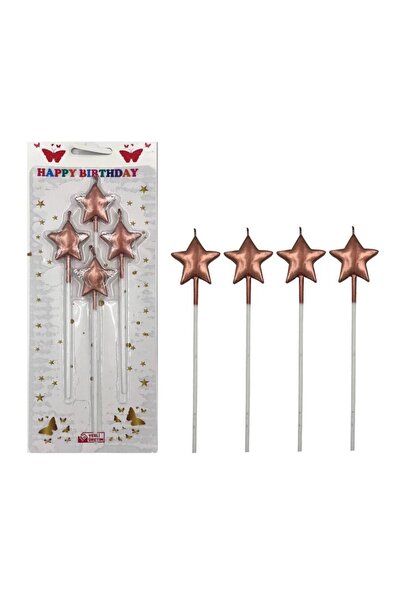asöy Yıldız Mum Rose Gold Bronze Parlak Doğum Günü Mumu 14 Cm 4lü Yıldız mum