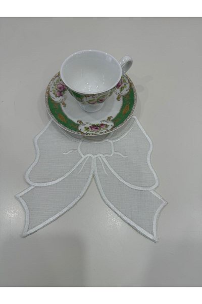 İNCİ ÇEYİZ 6 bucăți de țesătură de in, model de fundă, broderie, șervețel de cocktail și coaster.
